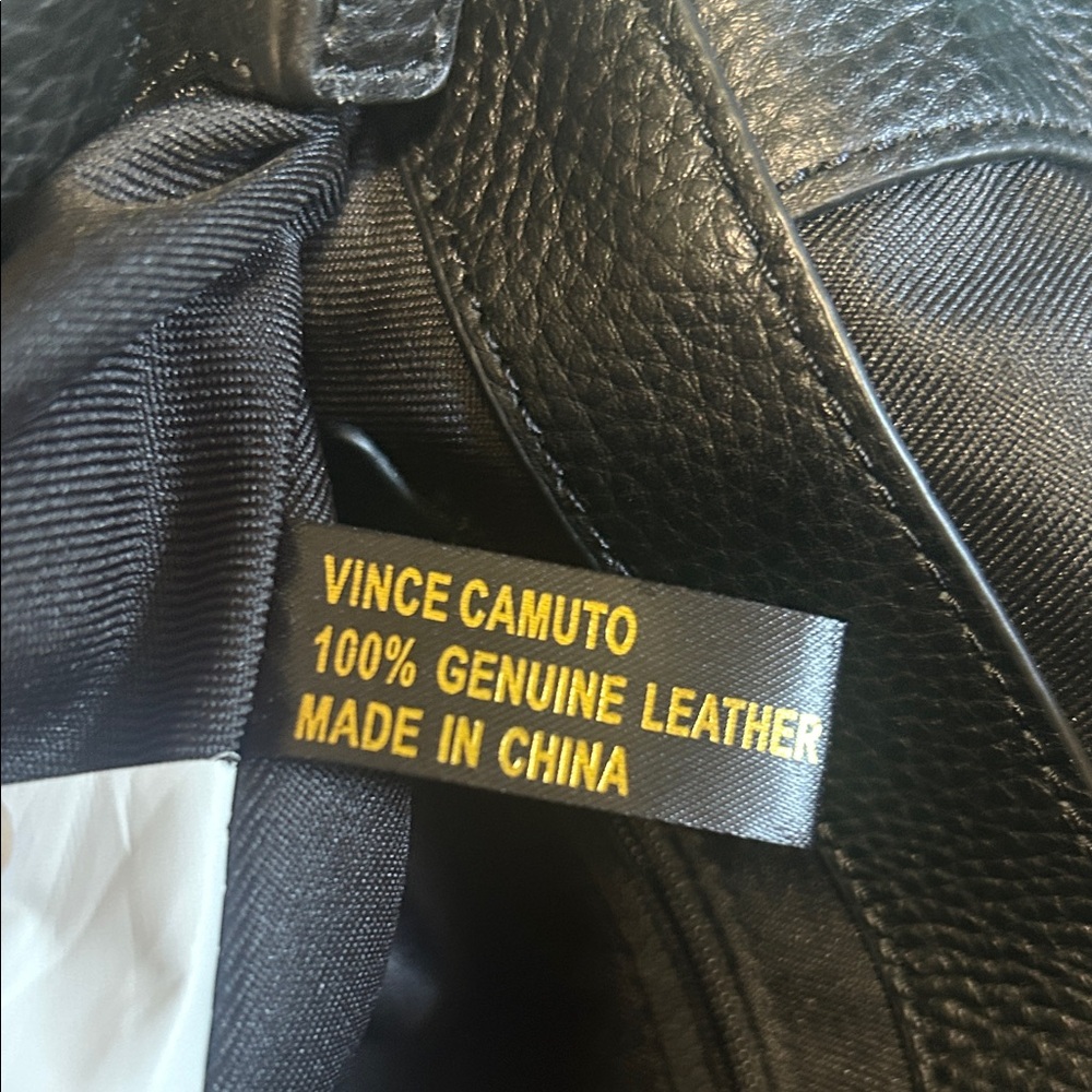 Vince Camuto Black Pebbled Leather Bag with Gold Detail